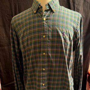 Men's Ralph Lauren Button Front Dress Shirt Size Large Purple, Green Pattern